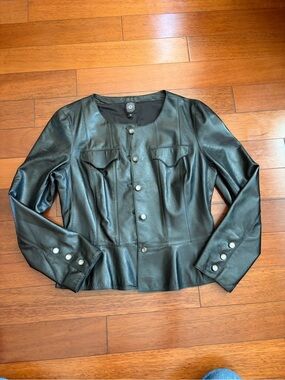 Women's Black Leather Button-Front Jacket